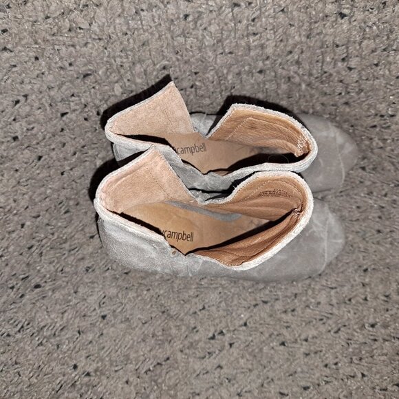 JEFFREY CAMPBELL-Oath Tan Suede Peep Toe Cutout Booties-Sz 7.5-Near Mint - Picture 2 of 8